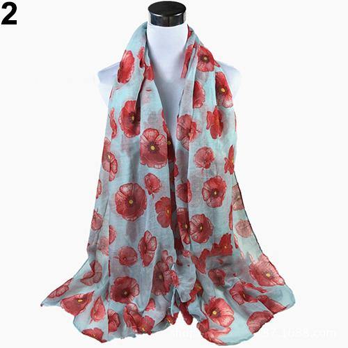 Women's Fashion Sexy Poppy Flowers Print Chiffon Comfortable Shawl Long Scarf - MRSLM