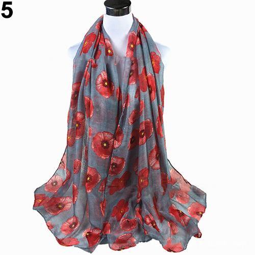 Women's Fashion Sexy Poppy Flowers Print Chiffon Comfortable Shawl Long Scarf - MRSLM