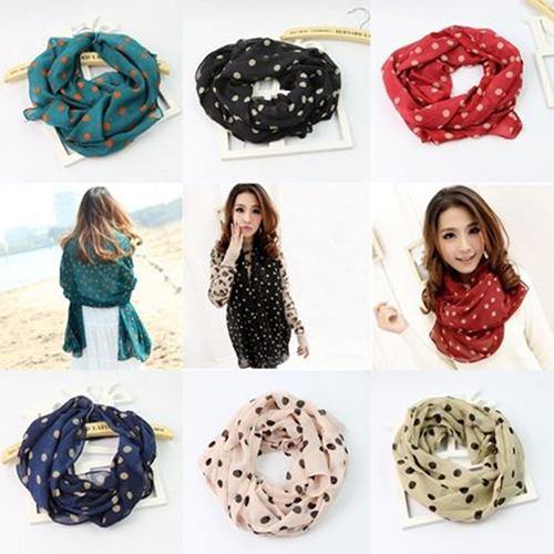 Women Dots Print Soft Cotton Long Soft Scarf Neck Shawl Scarves Beach Wrap Stole - MRSLM