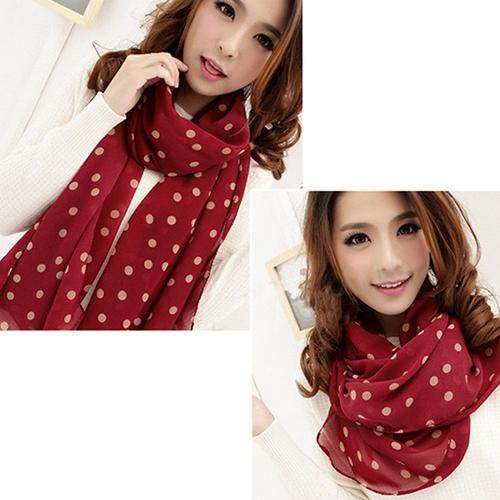 Women Dots Print Soft Cotton Long Soft Scarf Neck Shawl Scarves Beach Wrap Stole - MRSLM