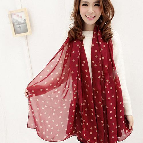 Women Dots Print Soft Cotton Long Soft Scarf Neck Shawl Scarves Beach Wrap Stole - MRSLM