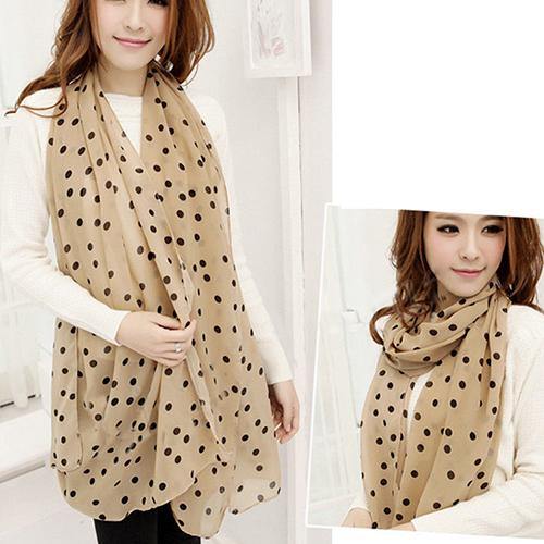 Women Dots Print Soft Cotton Long Soft Scarf Neck Shawl Scarves Beach Wrap Stole - MRSLM