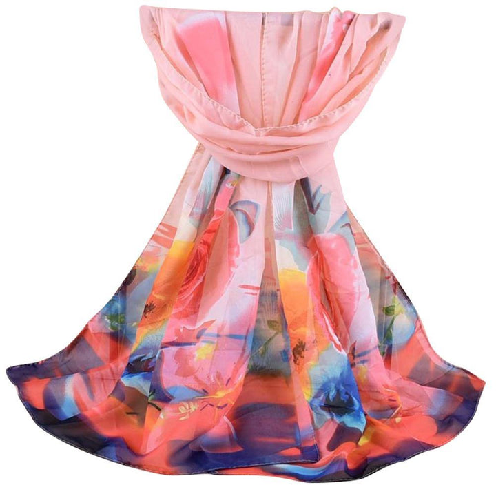 Rose Flower Pattern Autumn Winter Women Fashion Long Chiffon Smooth Scarf - MRSLM