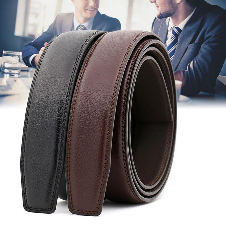 Business Men's Soft Faux Leather Belt No Buckle Wide Band Replacement Waistbelt - MRSLM