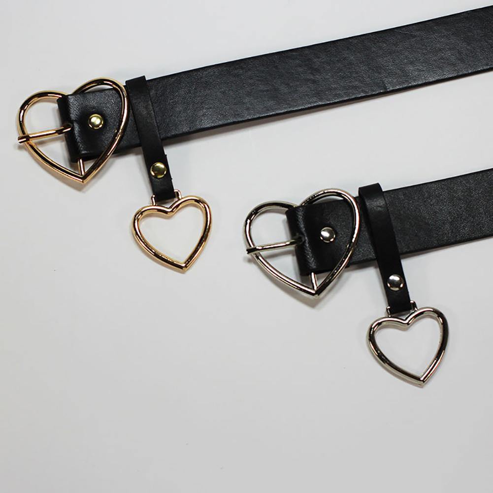 Women Party Dress Faux Leather Heart Metal Pin Buckle Waist Belt Strap Waistband - MRSLM