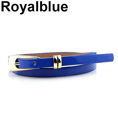 Women's Fashion Candy Color Faux Leather Buckle Skinny Belt Thin Waistband Sash - MRSLM