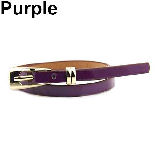 Women's Fashion Candy Color Faux Leather Buckle Skinny Belt Thin Waistband Sash - MRSLM