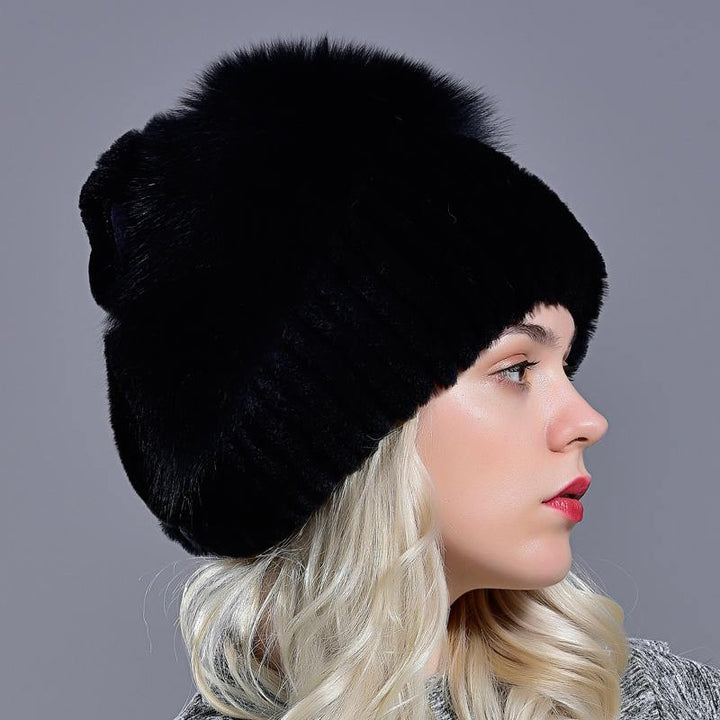 winter warm hats women natural rabbit fur thick diamond fashionable stylish girls outdoor hat accessory white snow caps - MRSLM