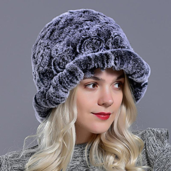 Bucket hats for women winter rabbit fur hat causal warm knitted caps for girls female fashion outdoor large ladies volume hats - MRSLM