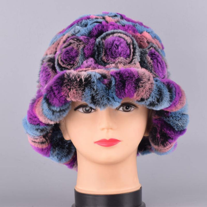 Bucket hats for women winter rabbit fur hat causal warm knitted caps for girls female fashion outdoor large ladies volume hats - MRSLM