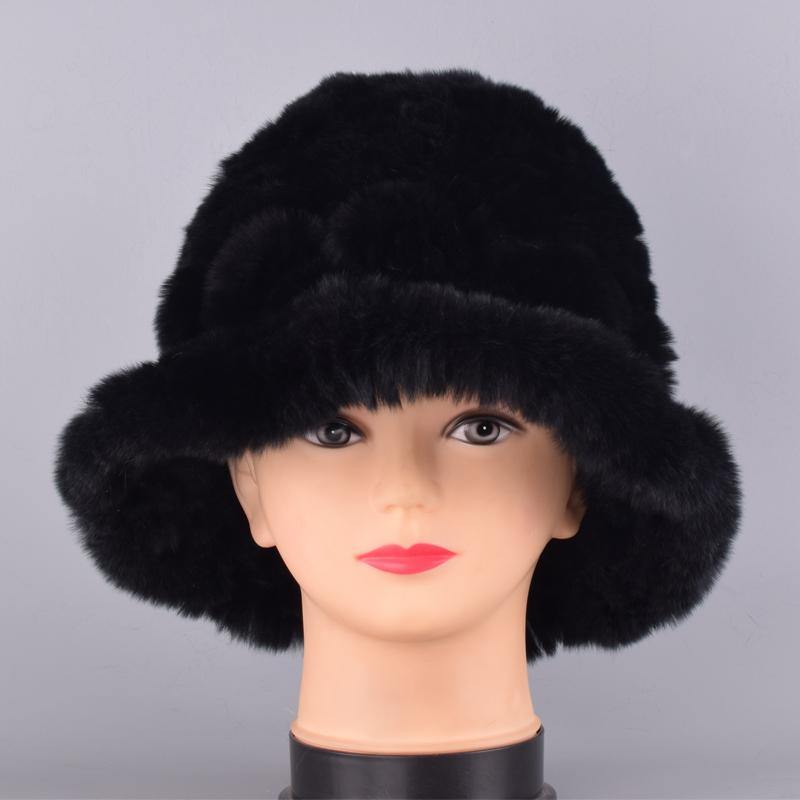 Bucket hats for women winter rabbit fur hat causal warm knitted caps for girls female fashion outdoor large ladies volume hats - MRSLM