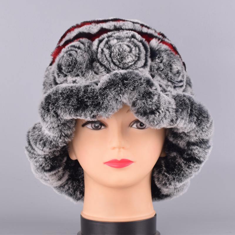 Bucket hats for women winter rabbit fur hat causal warm knitted caps for girls female fashion outdoor large ladies volume hats - MRSLM