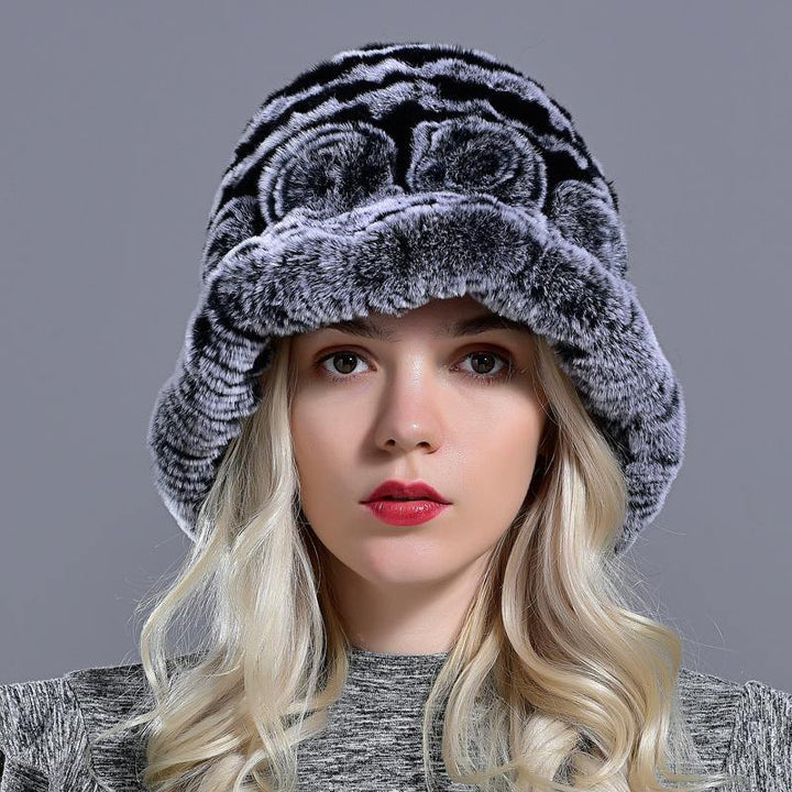 Bucket hats for women winter rabbit fur hat causal warm knitted caps for girls female fashion outdoor large ladies volume hats - MRSLM