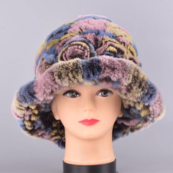 Bucket hats for women winter rabbit fur hat causal warm knitted caps for girls female fashion outdoor large ladies volume hats - MRSLM