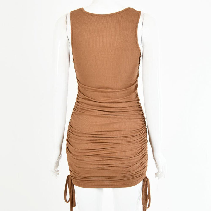 Drawstring pleated sexy bag hip vest dress - MRSLM