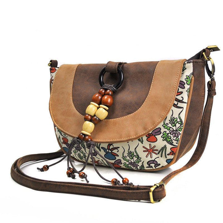 Female Ethnic Style Leather Messenger Dumpling Bag - MRSLM