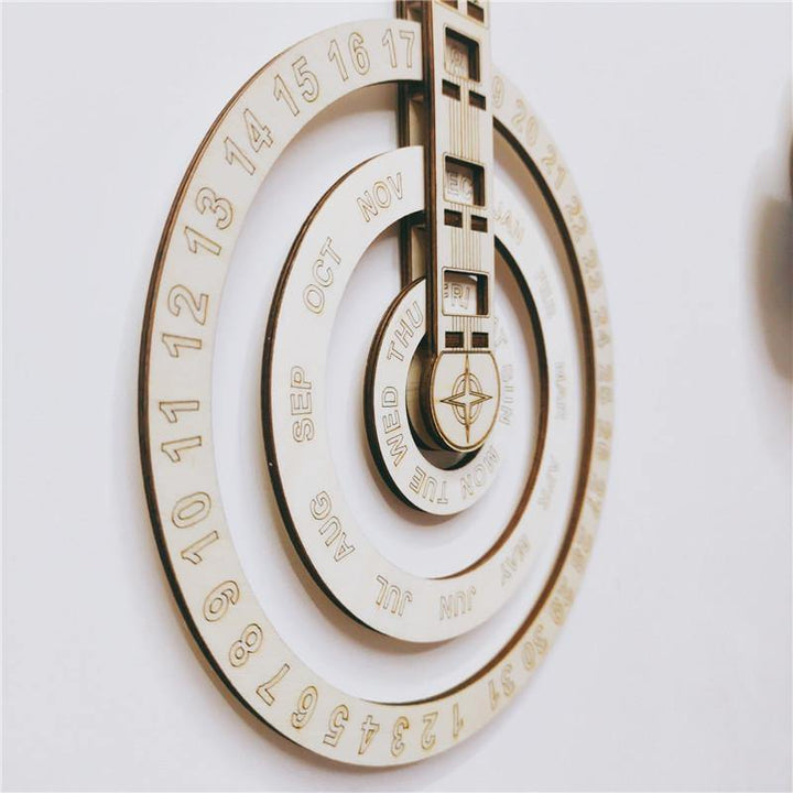 2021 Wooden Wall Calendar Modern Simple Circular Rotating Design (White) - MRSLM