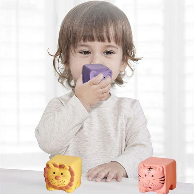 Baby Toys Grasp Ball Sensory Toys Building Silicone Blocks Grasp Toy 3D Silicone Blocks Soft Ball Kid Rubber Bath Cube Baby Toy - MRSLM