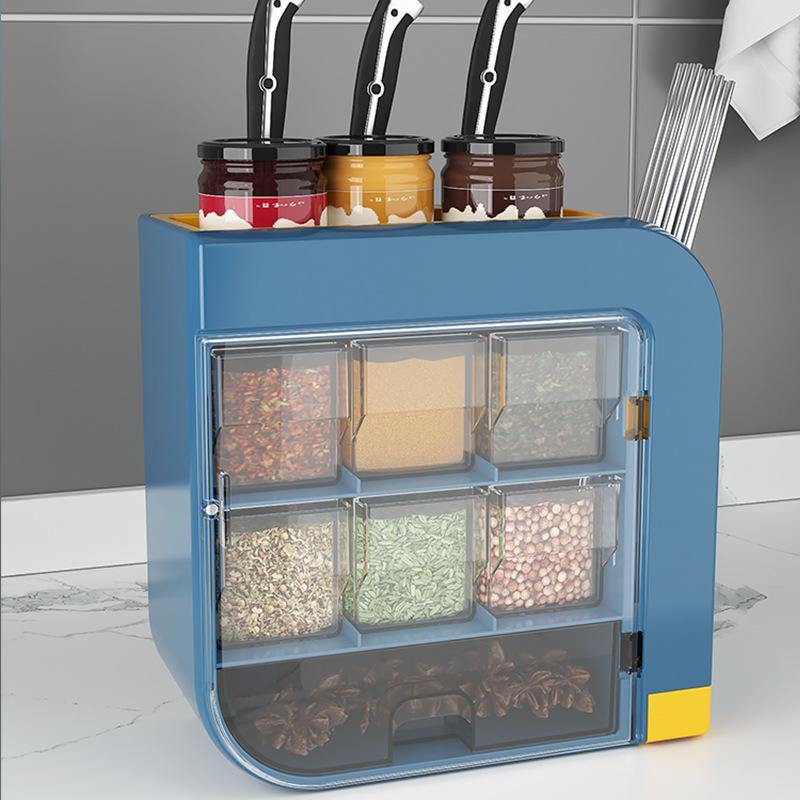 Kitchen Knife Holder Condiment Seasoning Shelf Salt Shaker Multifunctional Wall-Mounted Tableware Storage Box - MRSLM