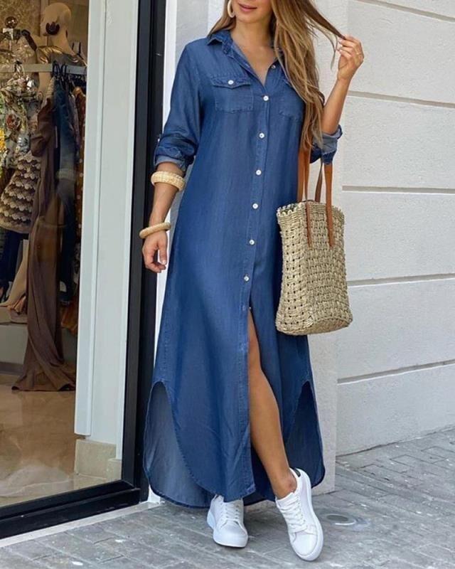 Long Shirt Dress With Irregular Hem With Positioning Printing - MRSLM