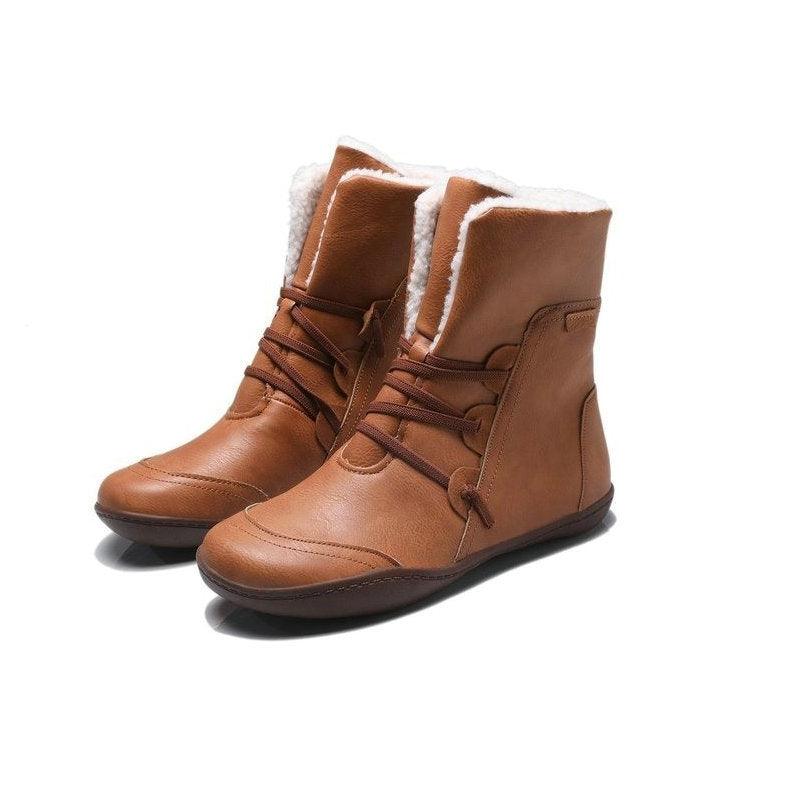 Warm Cotton Shoes Large Size Round Head Strap Flat Bottom Foreign Trade Plus Velvet Snow Boots - MRSLM