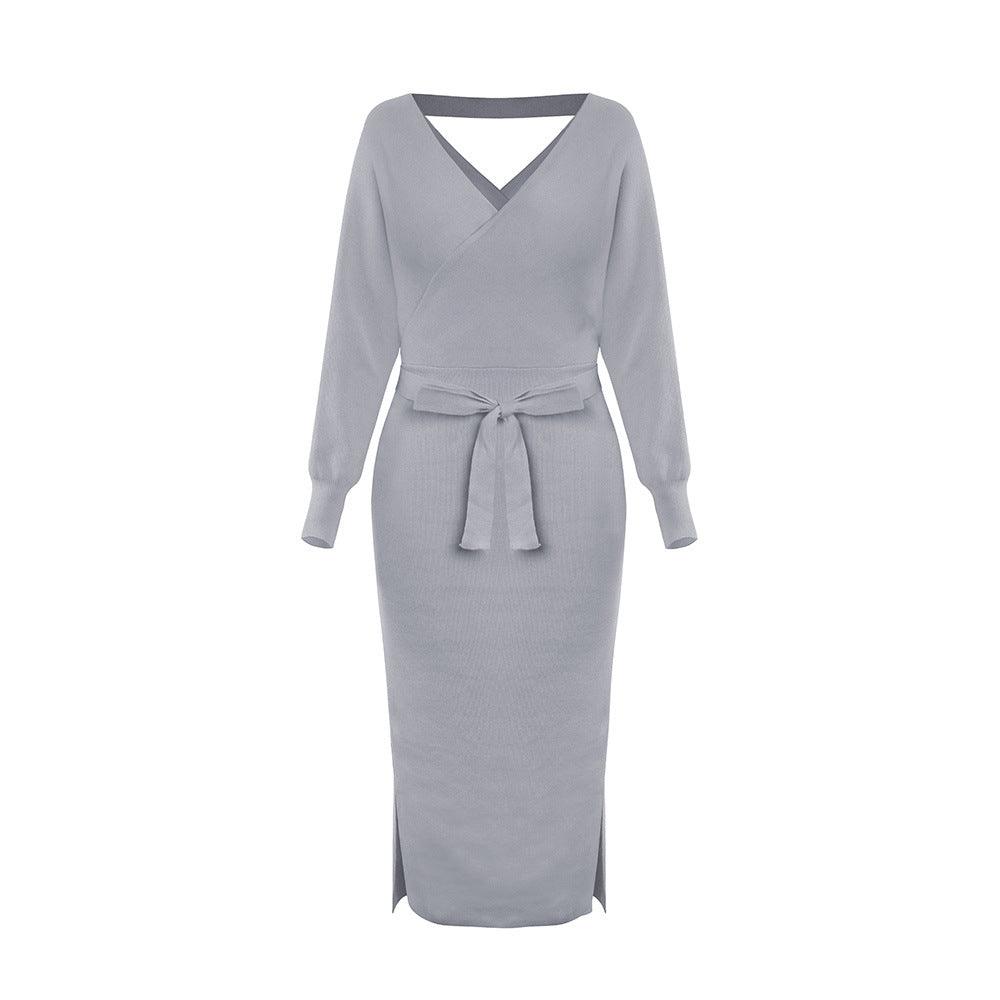 Slim Double V-Neck Sweater Dress - MRSLM