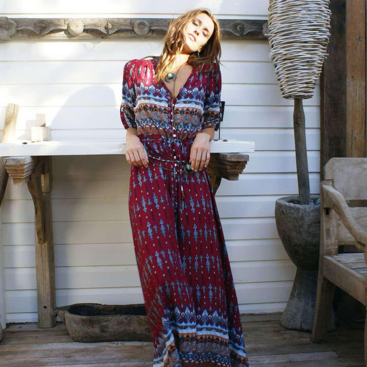 Bohemian Print New Dress Women's Beach Dress - MRSLM