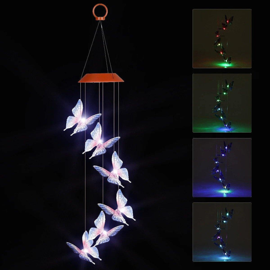 Solar Powered LED Wind Chime Light Hanging Color-Changing Yard Garden Butterfly Lamp Decor - MRSLM