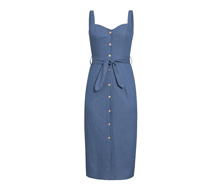 Women's long denim suspender dress - MRSLM