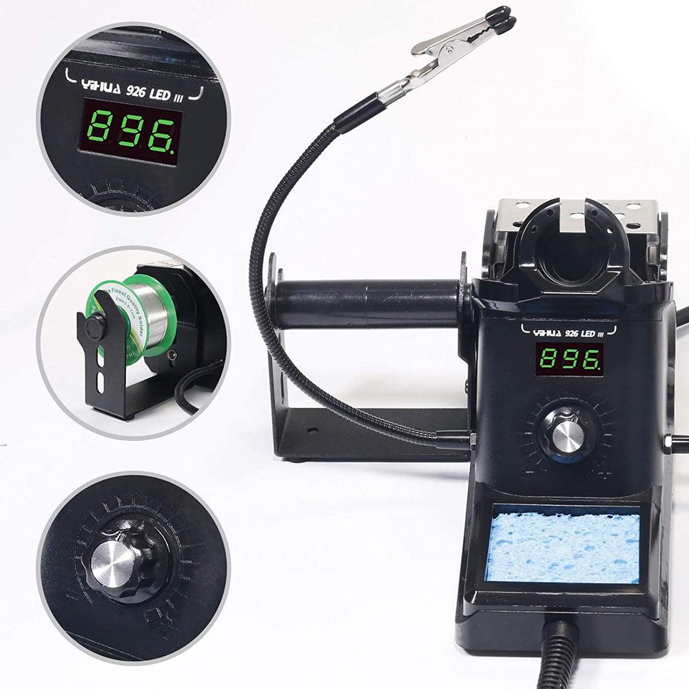 YIHUA 926 III 60W Welding Soldering Iron Station Digital 194ºF~896ºF Adjustable Temp °C/ºF Sleep & Calibration Functions with 2 Helping Hands + 3 Extra Solder Tips & Tweezers - MRSLM