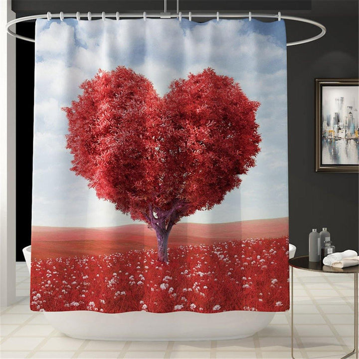 Heart Tree Waterproof Bathroom Shower Curtain Panel Floor Mat Toilet Seat Cover - MRSLM