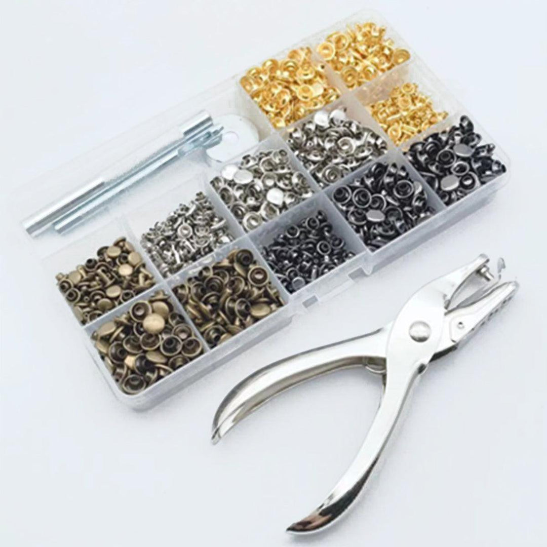 480 PCS Craft Leather Double Cap Rivets Kit Tubular Metal Studs Fixing Tools - MRSLM