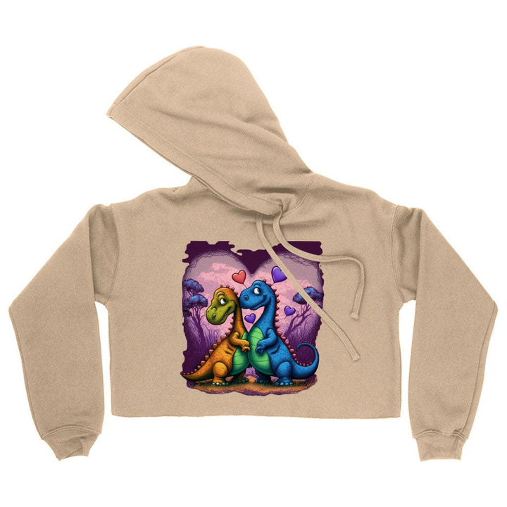 Love Women's Cropped Hoodie - Dinosaur Cropped Hoodie - Colorful Hooded Sweatshirt - MRSLM