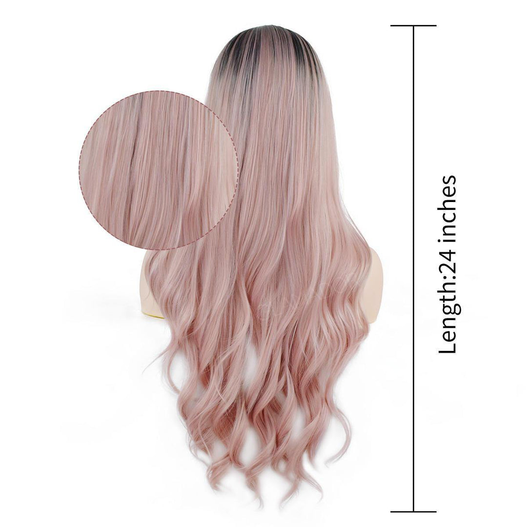 24 Inch T Pink Wig Front Lace Chemical Fiber Wig ladies high temperature silk half hand hook big curly hair - MRSLM