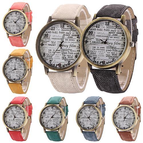 Men Women Fashion Graffiti Retro Cowboy Fabric Analog Quartz Casual Wrist Watch - MRSLM