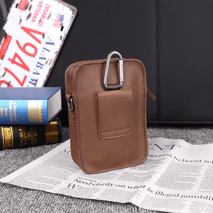 Men Faux Leather Mini Casual Multi-Carry Waist Hanging 6.3 Inch Phone Bag Shoulder Crossbody Bag with Belt Loop - MRSLM