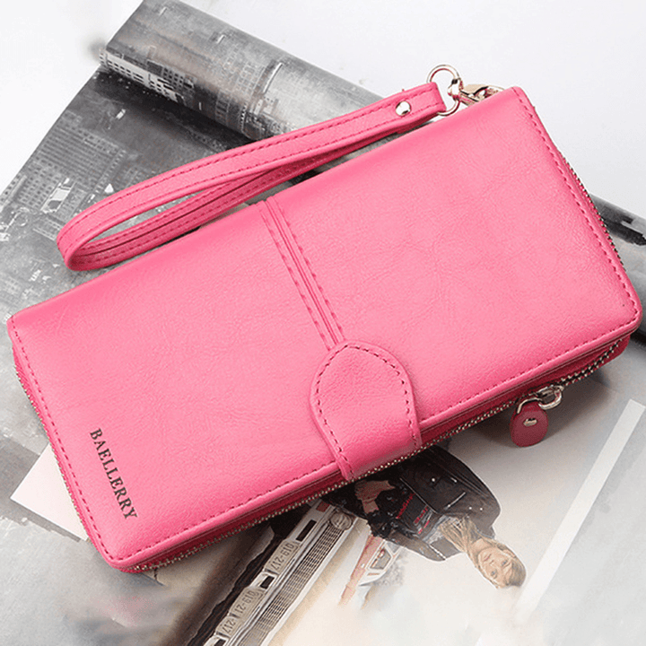 Baellerry Women Faux Leather Large Capacity Fashion Purse Wallet Pure Color Clutch Bag Card Holder - MRSLM