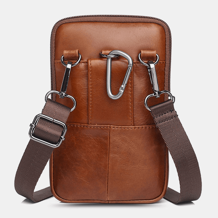 Men Genuine Leather Vintage Multi-Card Slot 6.5 Inch Mini Phone Bag Crossbody Bag Waist Bag Cowhide Bag - MRSLM