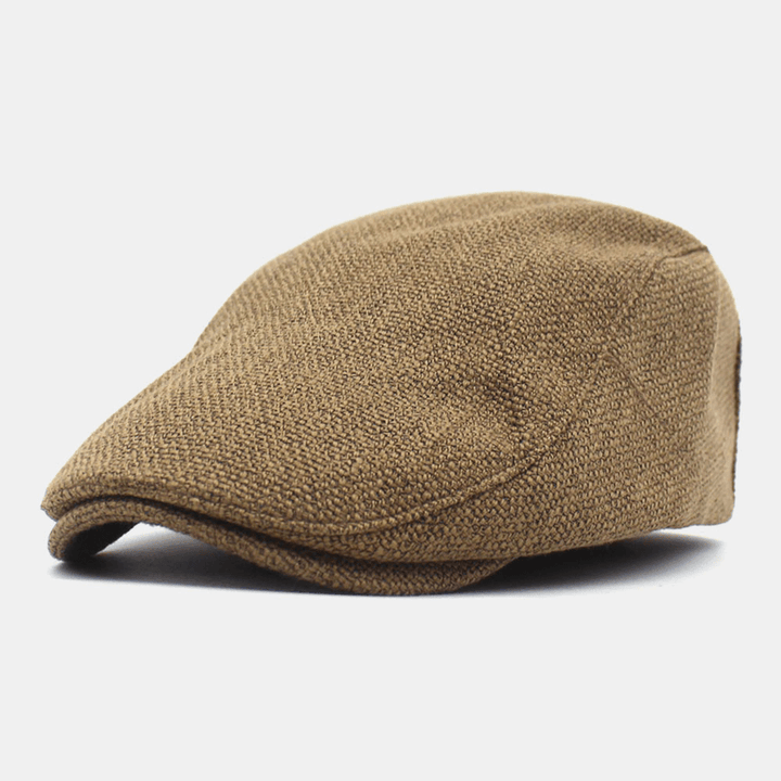 Men Cotton Linen Solid Color Retro Casual Sunshade Forward Cap Beret Cap Flat Cap Painter Hat - MRSLM