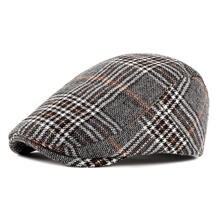 Men'S British Vintage Check Woolen Duck Tongue Beret - MRSLM