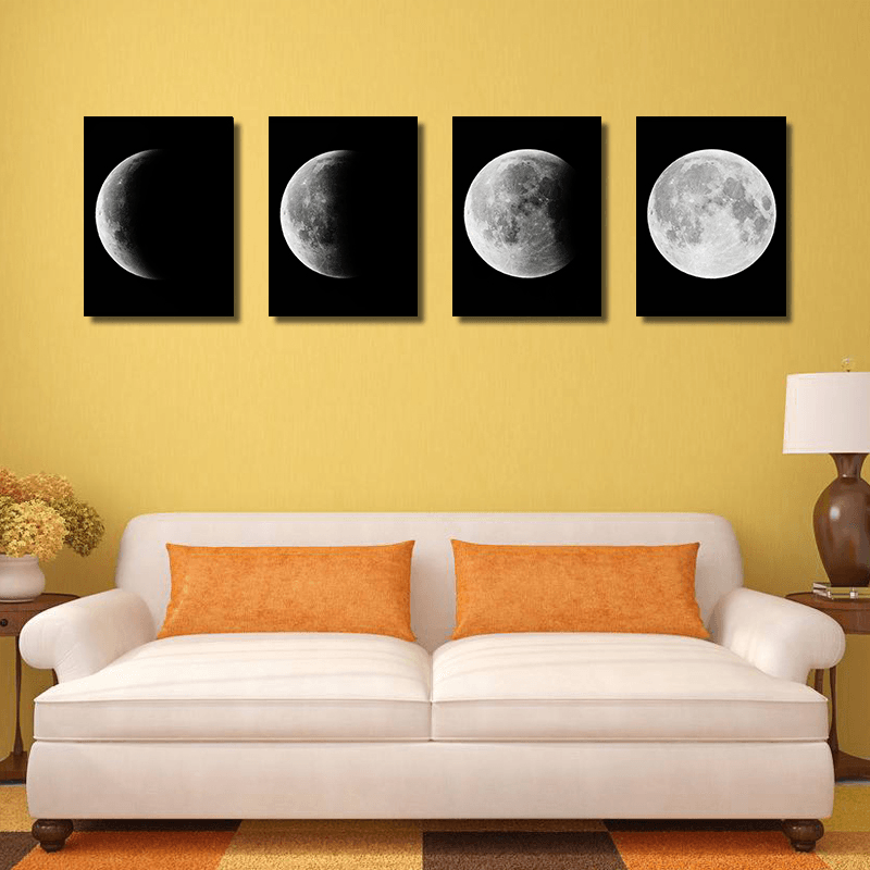 Miico Hand Painted Four Combination Decorative Paintings Gradient Moonlight Wall Art for Home Decoration - MRSLM