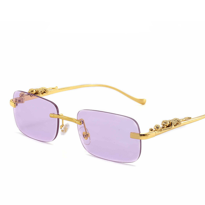 Frameless Square Sunglasses Color Men'S and Women'S Retro Leopard Head Metal - MRSLM