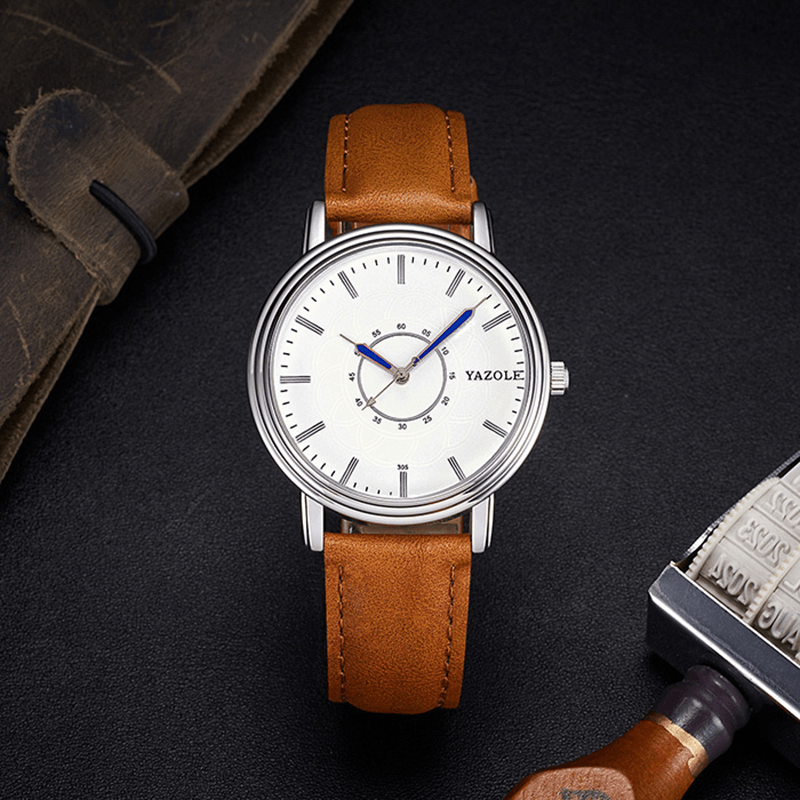 YAZOLE 305 Leisure Style Leather Band Quartz Watch Ultra Thin Men Wrist Watch - MRSLM