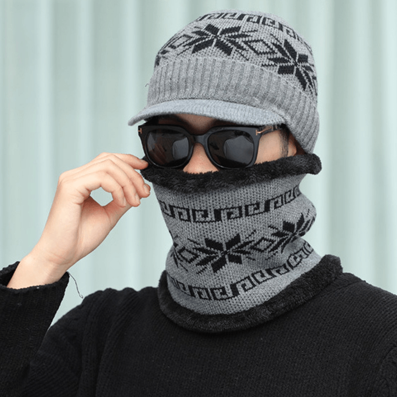 Unisex Men Winter Windproof Knit plus Velvet Hat Scarf Set - MRSLM