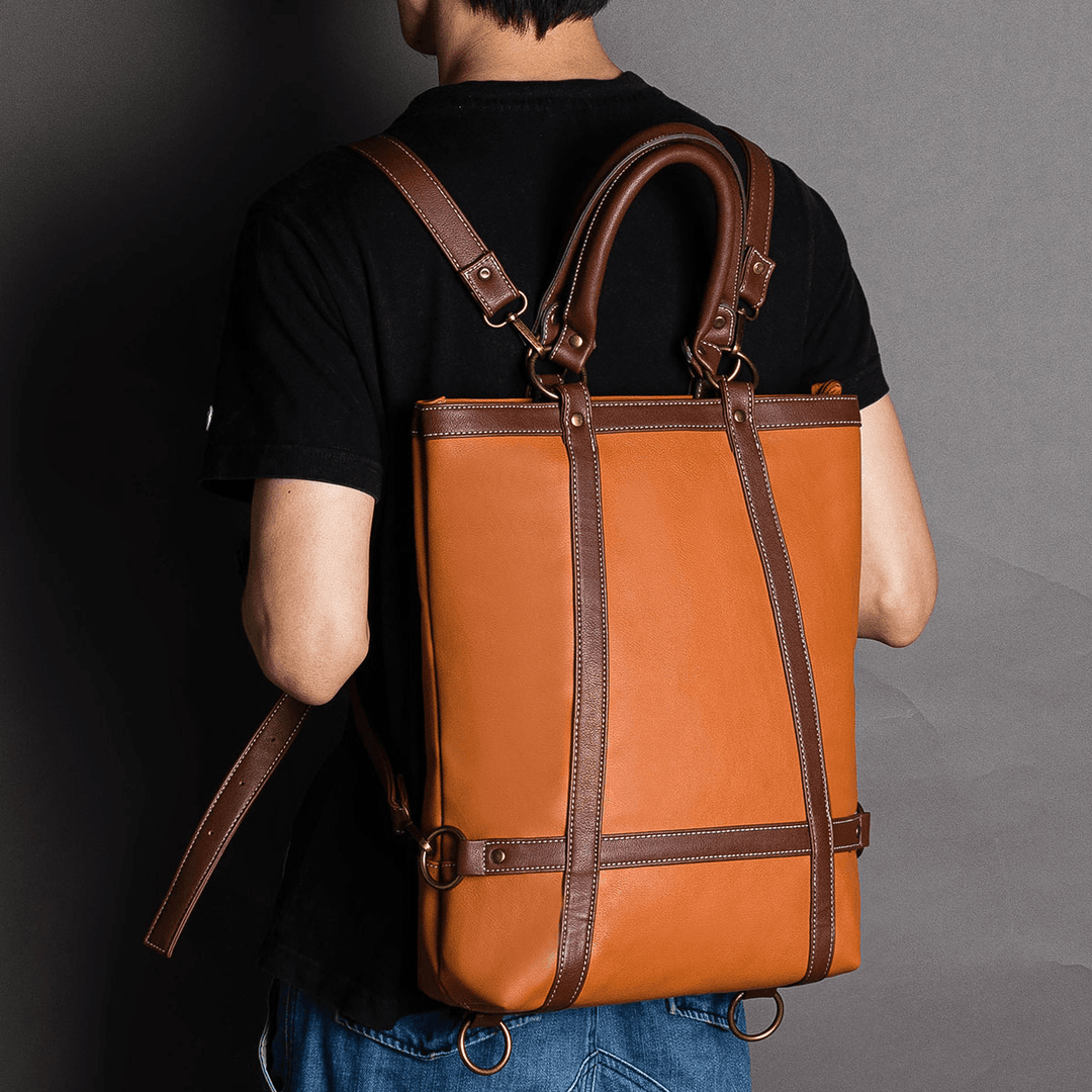 Men Women Large Capacity Multifunctional Faux Leather Fashion Business Bag Backpack Handbag - MRSLM