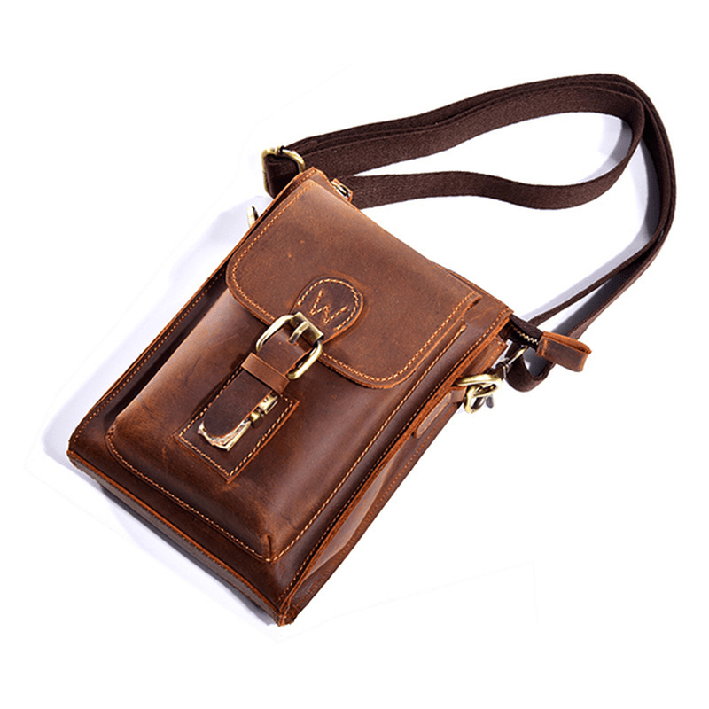 Men Genuine Leather One-Shoulder Bag Vintage Causal Bag - MRSLM