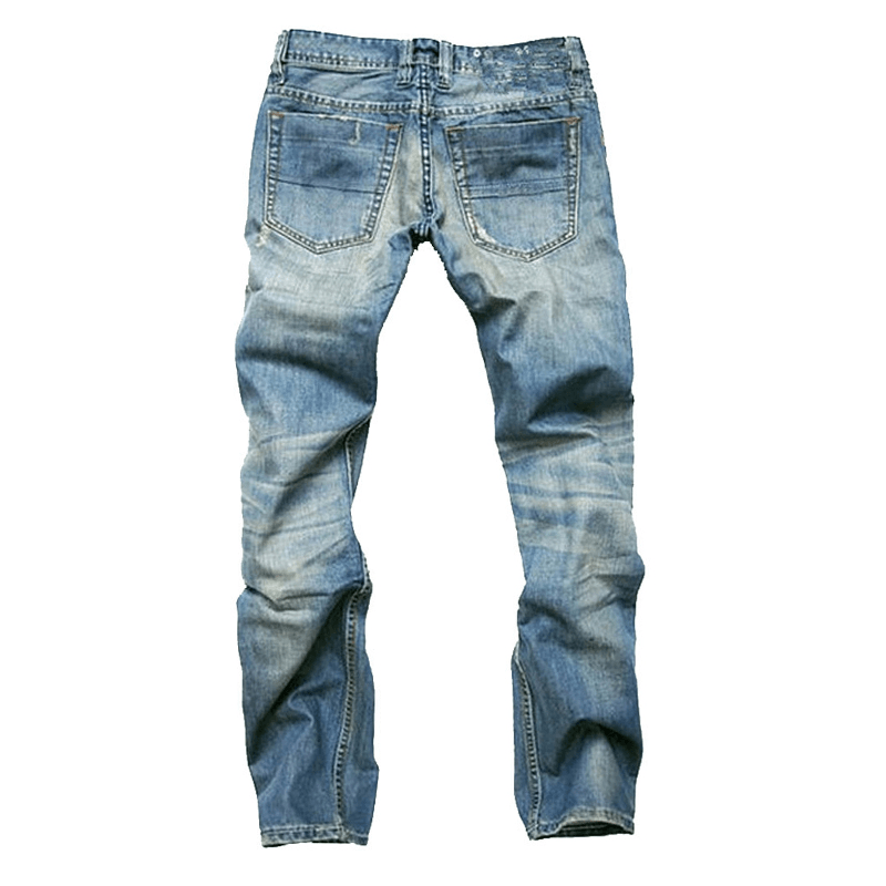 Ripped Fold Stitching Straight Washed Jeans - MRSLM