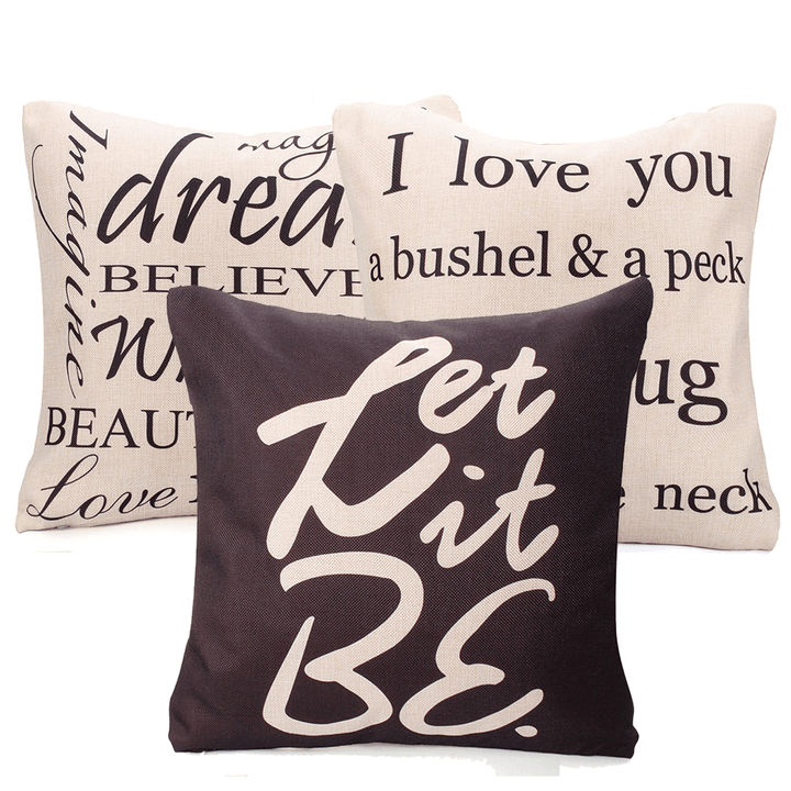 Square English Letter Cotton Linen Pillow Case Throw Cushion Cover Home Decor - MRSLM