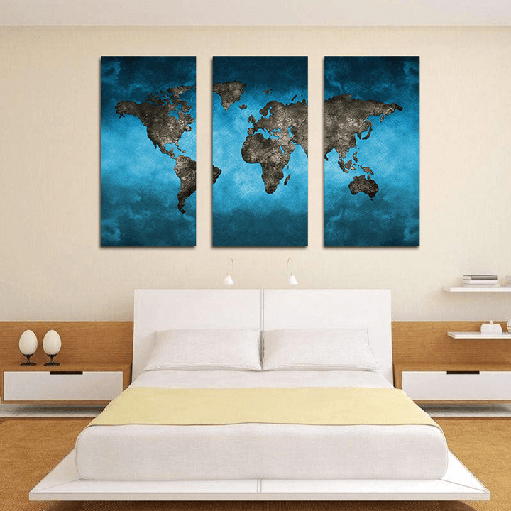 Miico Hand Painted Three Combination Decorative Paintings Continental Map Wall Art for Home Decoration - MRSLM