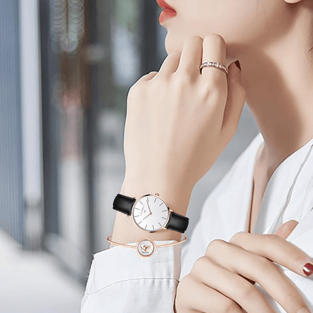 CHRONOS CH33 Fashion Women Watch Leather/Stainless Steel Simple Elegent Female Quartz Watch - MRSLM